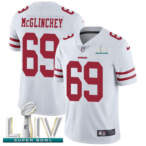 San Francisco 49ers Nike #69 Mike McGlinchey White Super Bowl LIV 2020 Men Stitched NFL Vapor Untouchable Limited Jersey